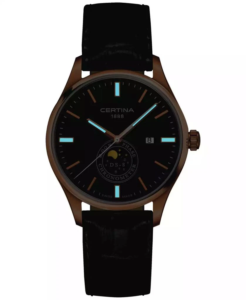 Certina Men's Swiss DS-8 Moon Phase Black Leather Strap Watch 41mm 2