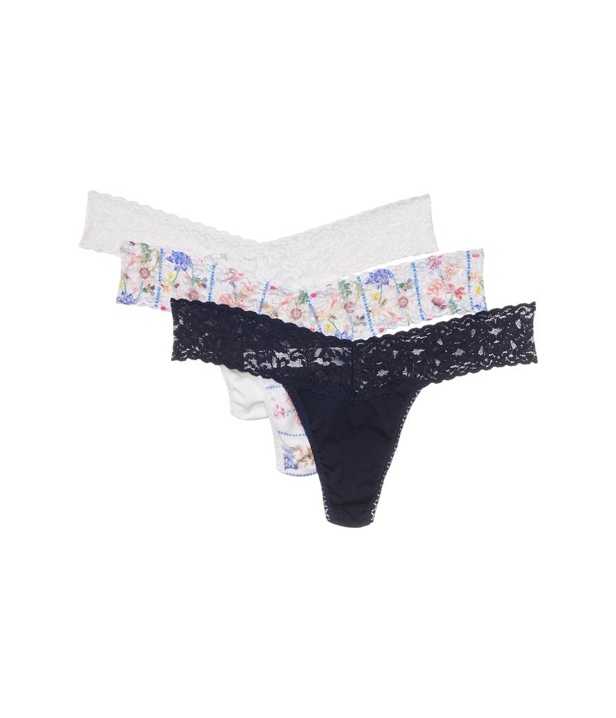 Hanky Panky Cotton and Lace Low Rise Thong 3 Pack