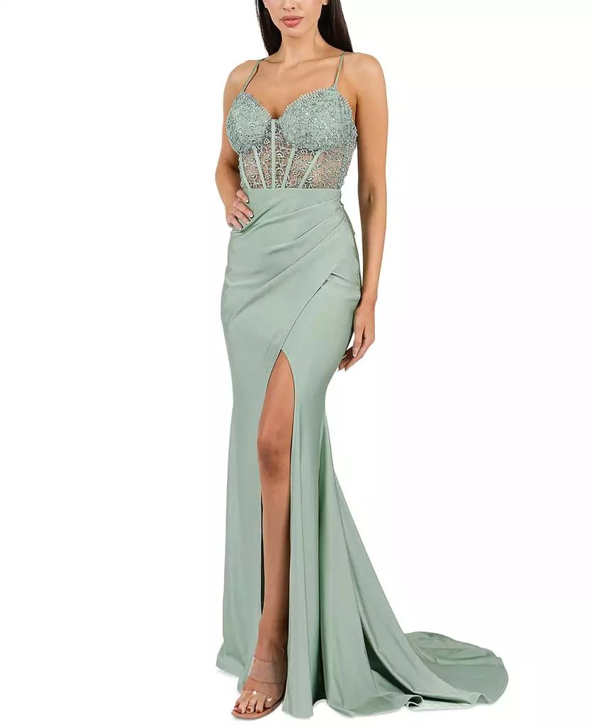 B Darlin Juniors' Strappy Sequinned-Lace Illusion-Corset Maxi Dress 3