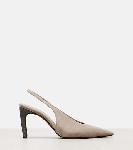 Brunello Cucinelli 80 Monili suede slingback pumps 4