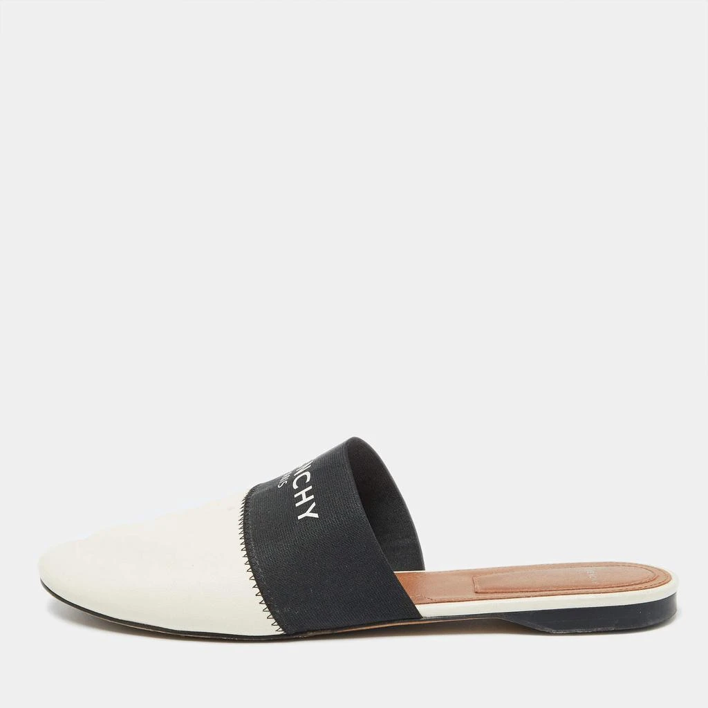 Givenchy Givenchy Black/White Leather and Elastic Bedford Flat Mules Size 40.5 1