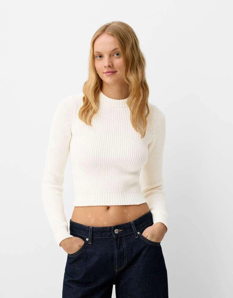 Bershka Bershka round neck sweater in white 1