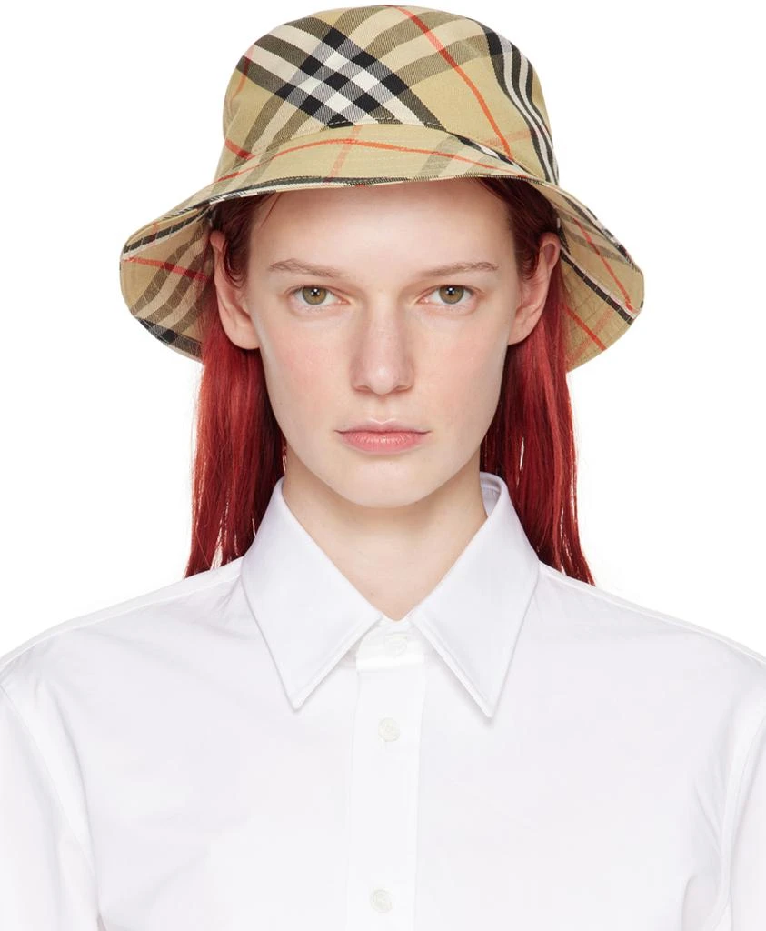 Shop Beige Check Cotton Blend Bucket Hat on Sale at  display picture 1