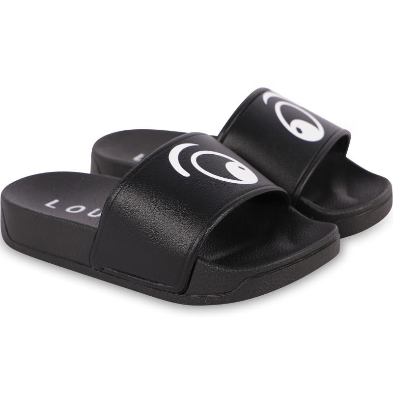 Loud Apparel Logo eye print slide sandals in black
