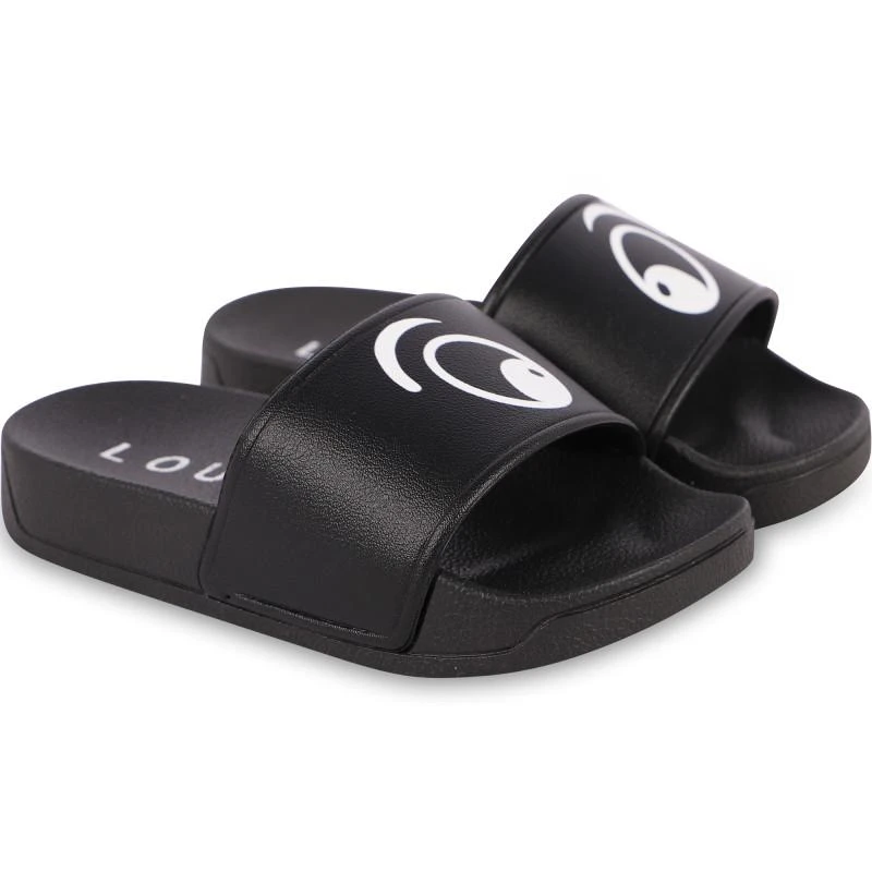 Loud Apparel Logo eye print slide sandals in black 1