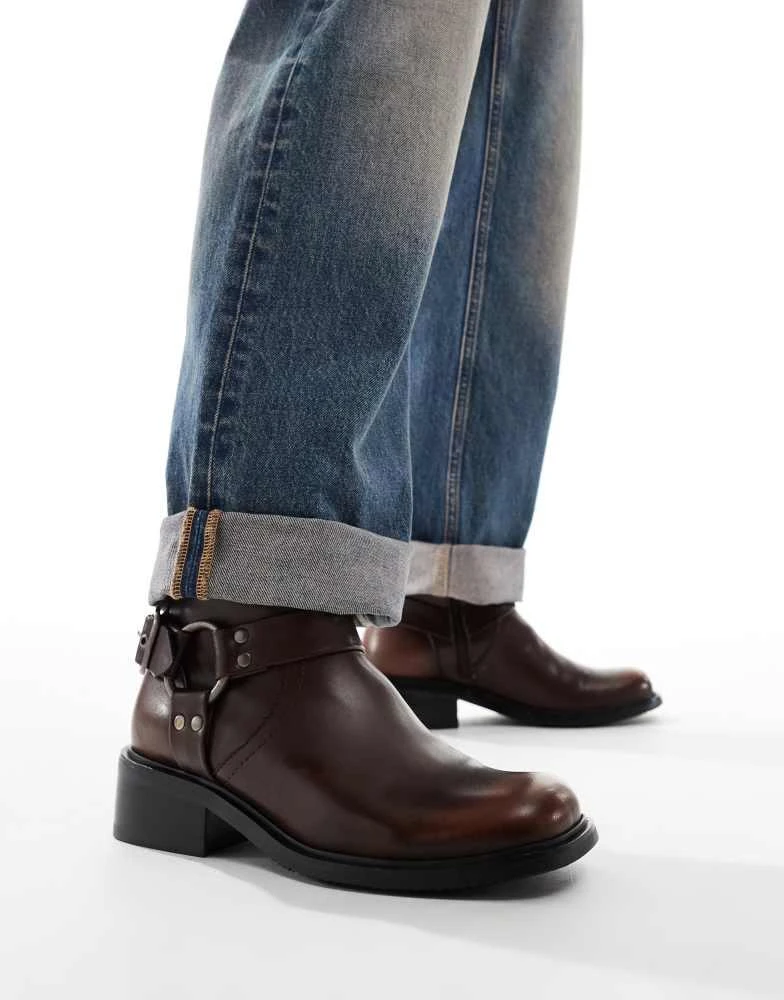 ASOS ASOS DESIGN chelsea biker boots in brown with buckles 2