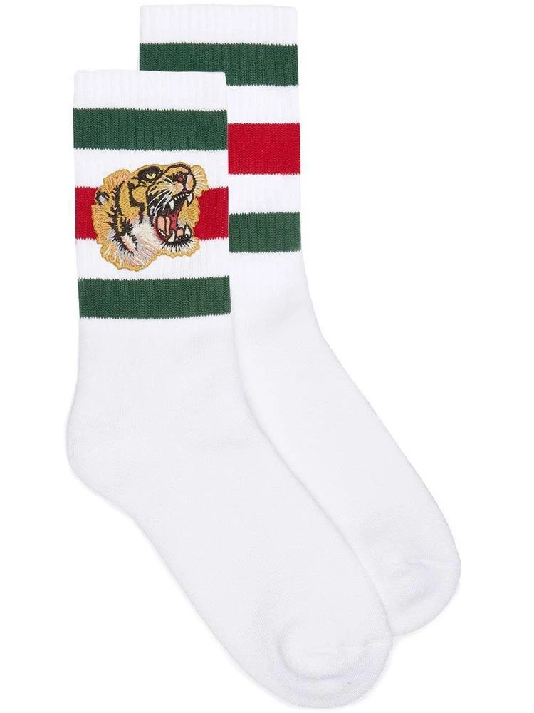 Gucci Gucci Tiger Embroidered Striped Socks 1