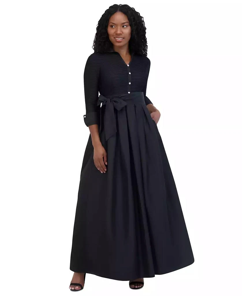 Jessica Howard Petite Mixed-Media Tie-Waist Ball Gown 3