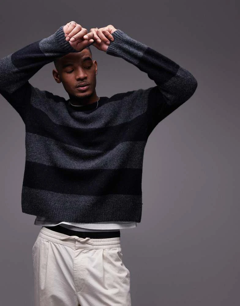 ARKET ARKET wool blend sweater in black and charcoal stripes 3