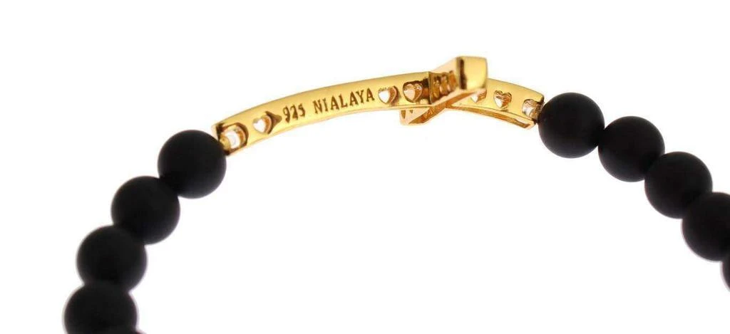 Nialaya Nialaya Matte Onyx Stone Gold CZ Cross 925 Silver Bracelet 4