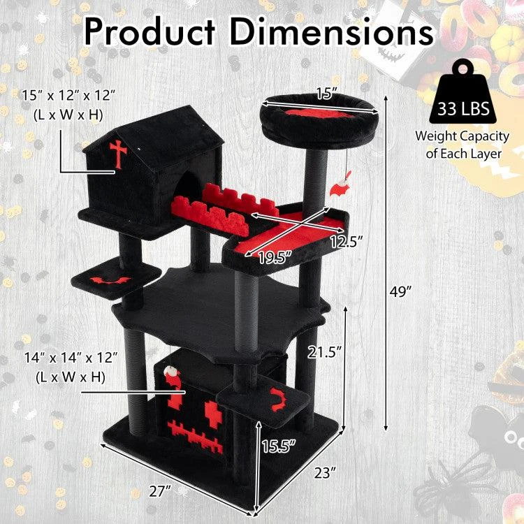 Hivvago Gothic Cat Tree 49 Inch Tall Cat Tower 6-Tier Cat Activity Center With Coffin Bed 3