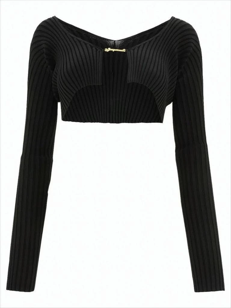 Jacquemus Ribbed Cropped Cardigan with Off-Shoulder Neckline