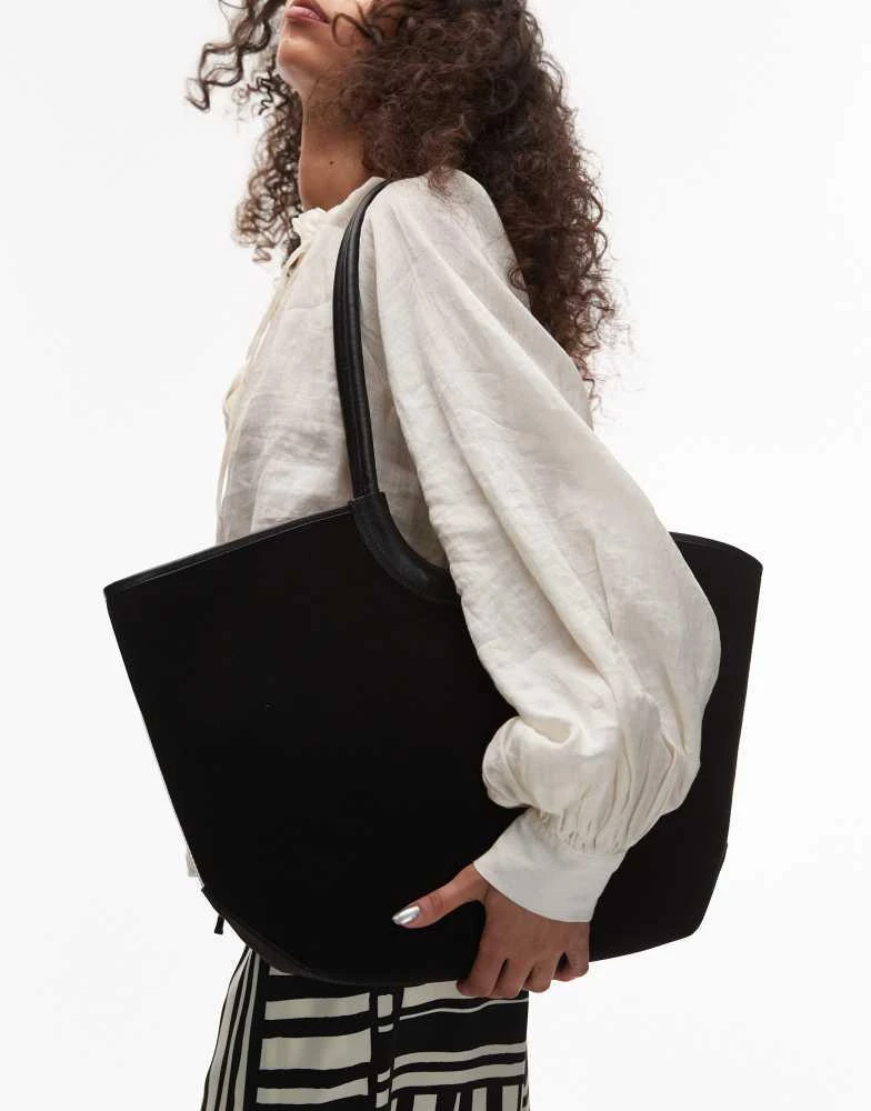 & Other Stories & Other Stories real leather oversized two handle suede tote in black 1
