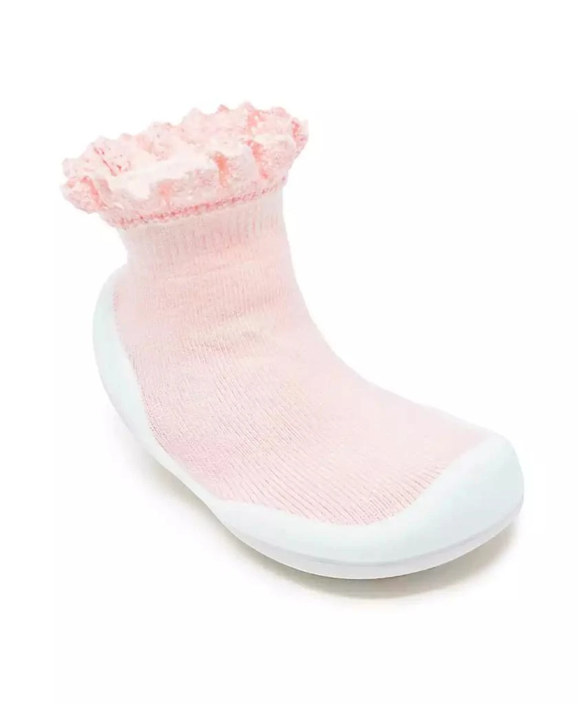 Komuello Baby Girls First Walk Sock Shoes Lace Trim Pink