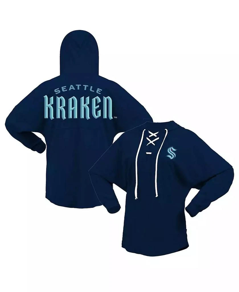 Fanatics Women's Deep Sea Blue Seattle Kraken Jersey Lace-Up V-Neck Long Sleeve Hoodie T-shirt 1