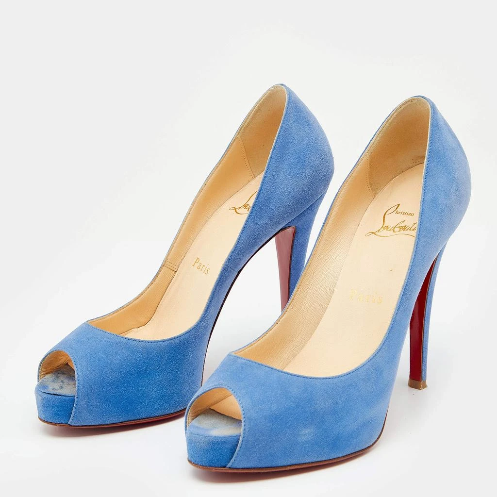 Christian Louboutin Christian Louboutin Blue Suede New Very Prive Peep Toe Pumps Size 36.5 2