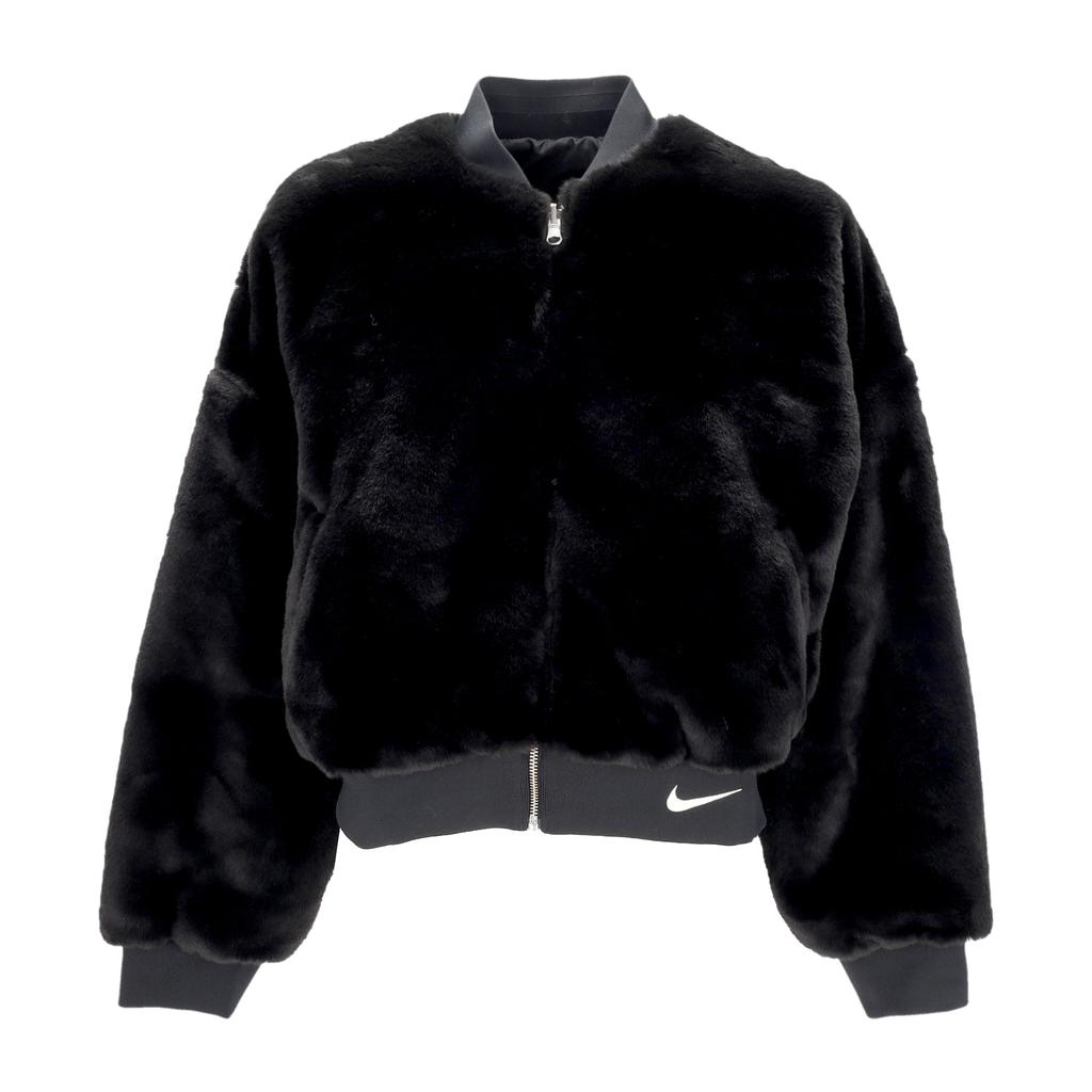 NIKE Women's Fur W Sportswear Reversible Faux Fur Bomber Black/coconut Milk