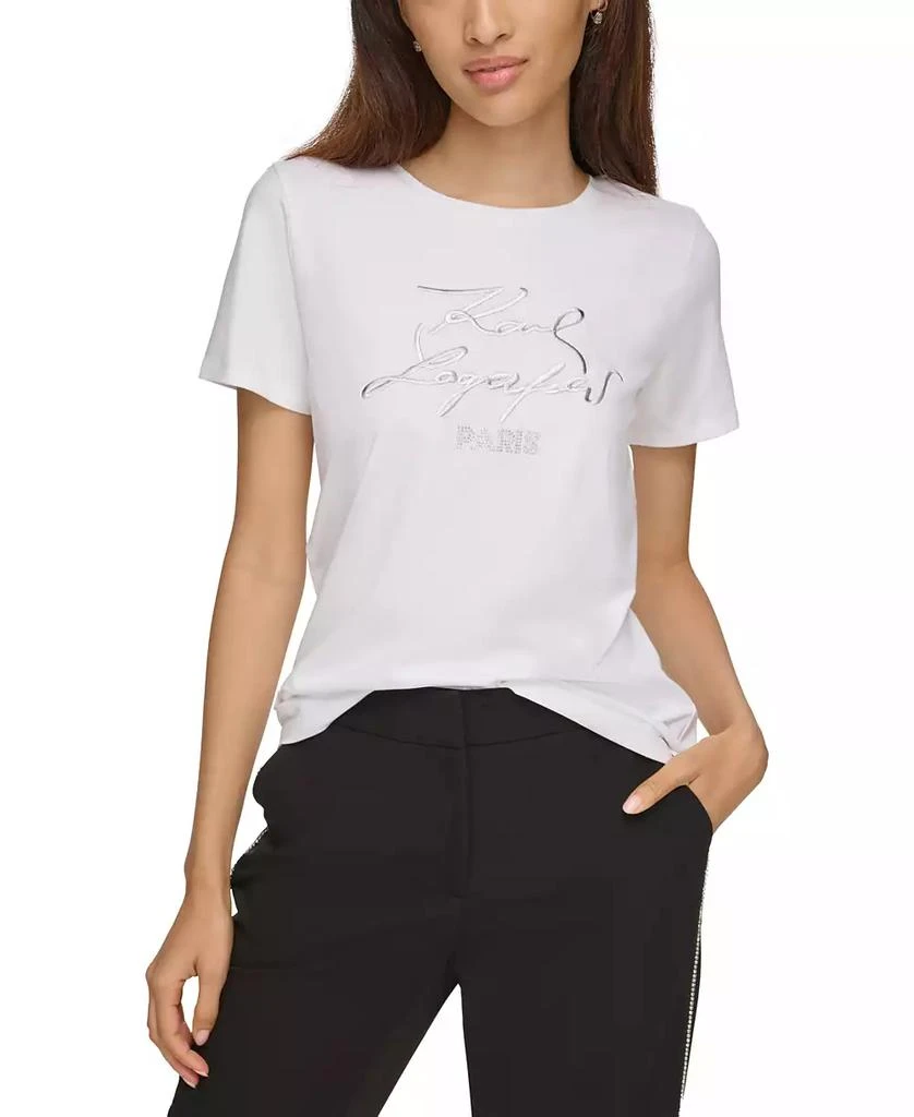 KARL LAGERFELD PARIS Women's Metallic Logo Print T-Shirt 1