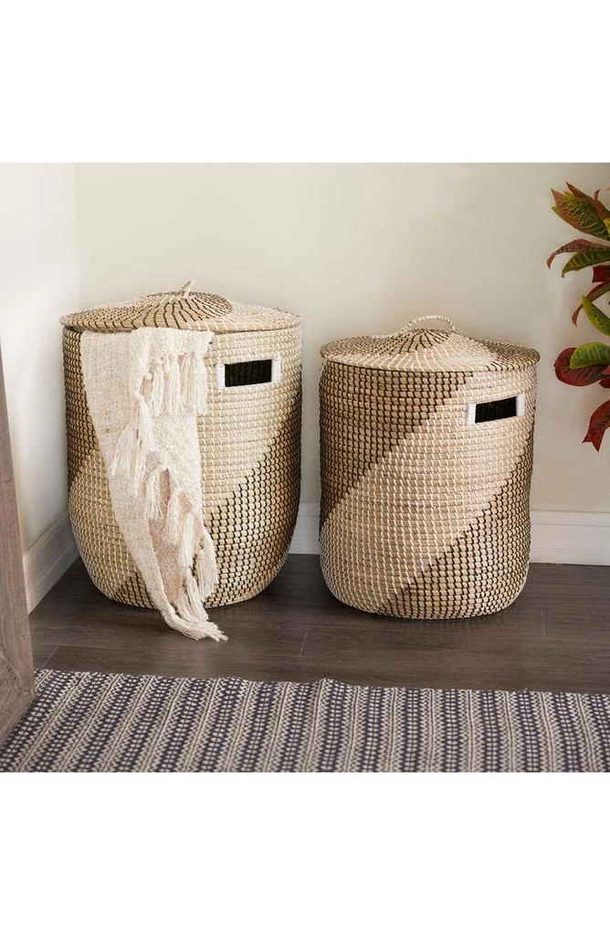 GINGER BIRCH STUDIO Brown Seagrass Handmade Two-Tone Storage Basket with Matching Lid - Set of 2 4