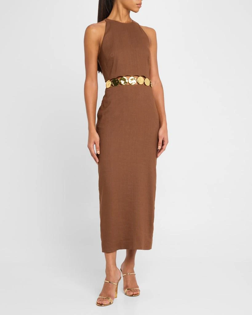 VERONICA BEARD Isla Gold-Disc Linen Midi Dress 4