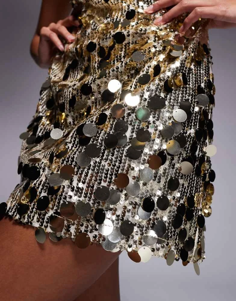 Jaded Rose Petite Jaded Rose Petite disc sequin mini dress in gold 3