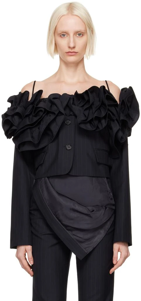 pushBUTTON Navy Off The Shoulder Frill Jacket 1