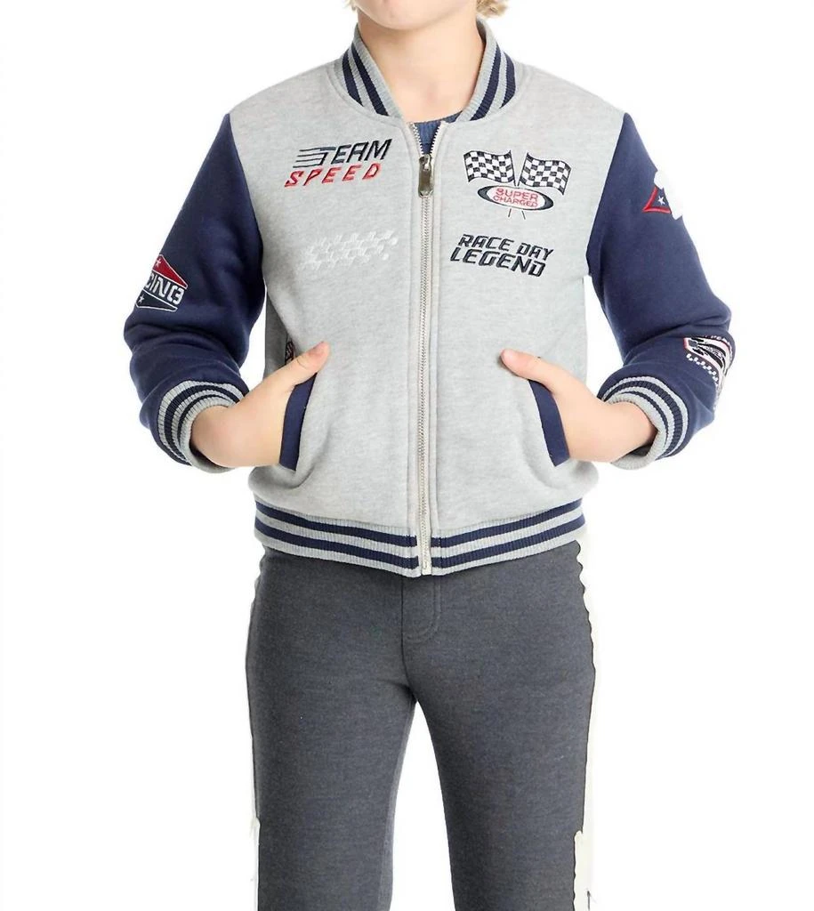 Chaser Boys Allan Bomber Jacket In Navy / Heather Grey