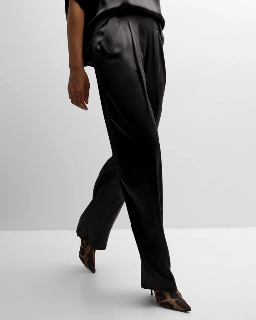 LAPOINTE High-Rise Satin Pleated Relaxed-Leg Pants 7