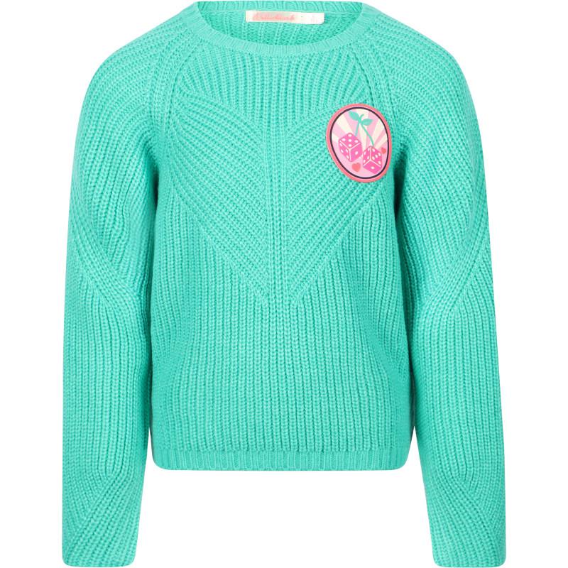 Billieblush Cherry dice applique knit sweater in green
