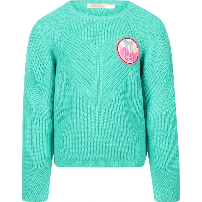 Billieblush Cherry dice applique knit sweater in green 1