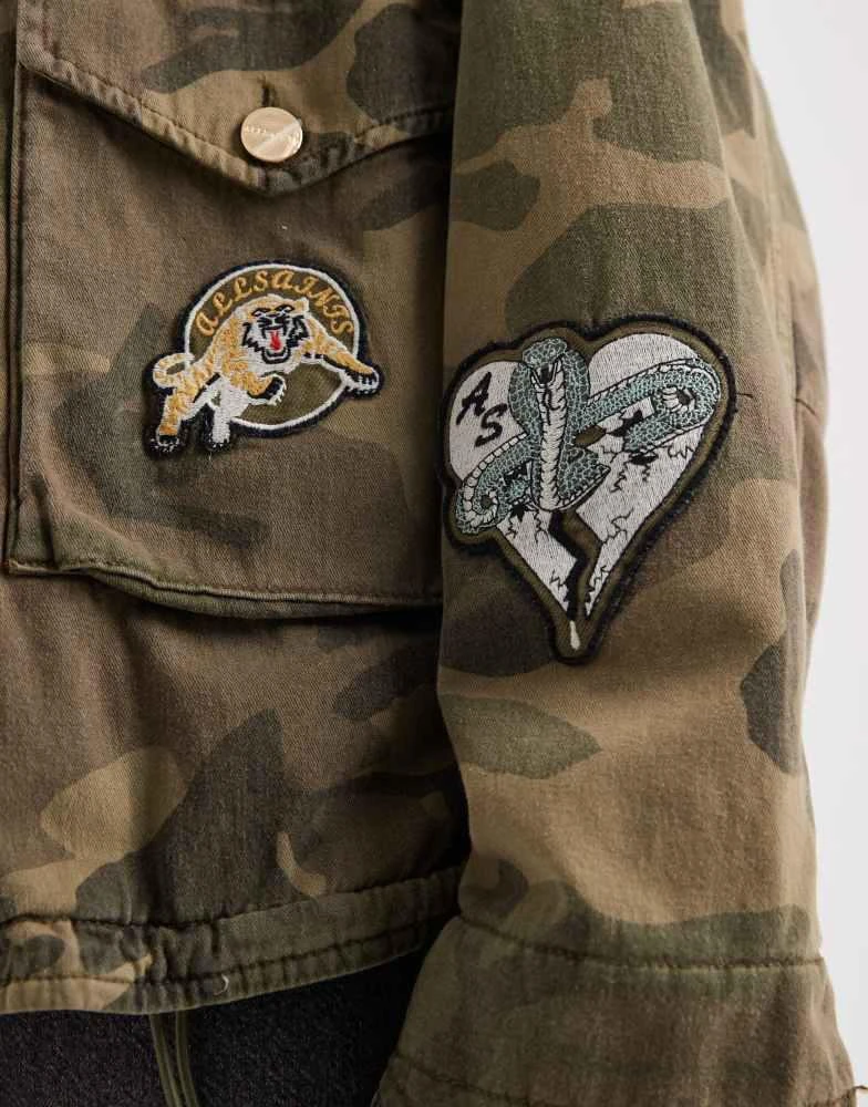 ALL SAINTS AllSaints clay funnel neck camo patch jacket in green 3