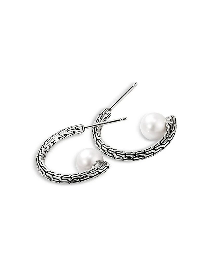 JOHN HARDY Sterling Silver JH Essentials Cultured Freshwater Pearl Carved Chain Hoop Earrings 3