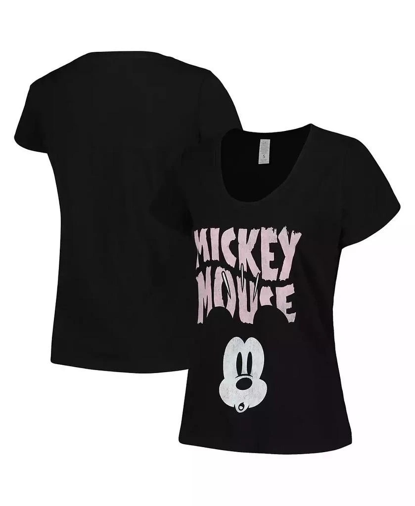 Mad Engine Women's Black Distressed Mickey Mouse Face Scoop Neck T-shirt 1