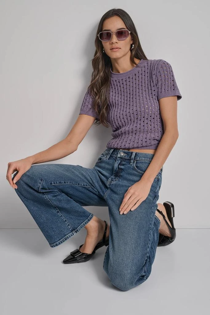 DKNY OPEN STITCH CREW NECK SHORT SLEEVE SWEATER 8