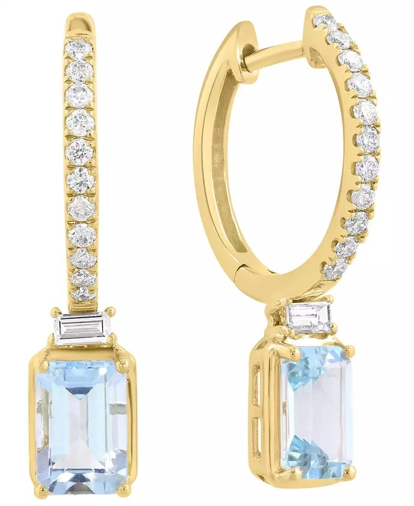 Effy Diamond (1/4 ct. t.w.) 
Aquamarine (7/8 ct. t.w.) Drop Earrings in 14k Yellow Gold