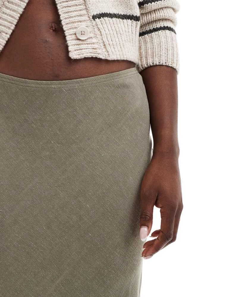 Miss Selfridge Miss Selfridge linen blend bias maxi skirt in khaki 2