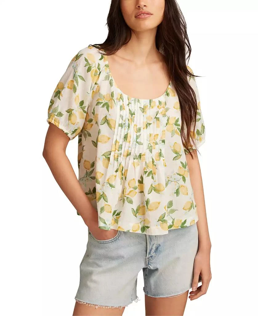 Lucky Brand Women's Cotton Lemon-Print Babydoll Top 1