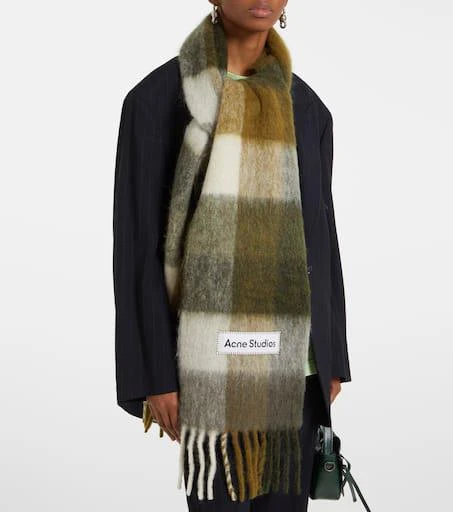 Acne Studios Logo fringed checked scarf 2