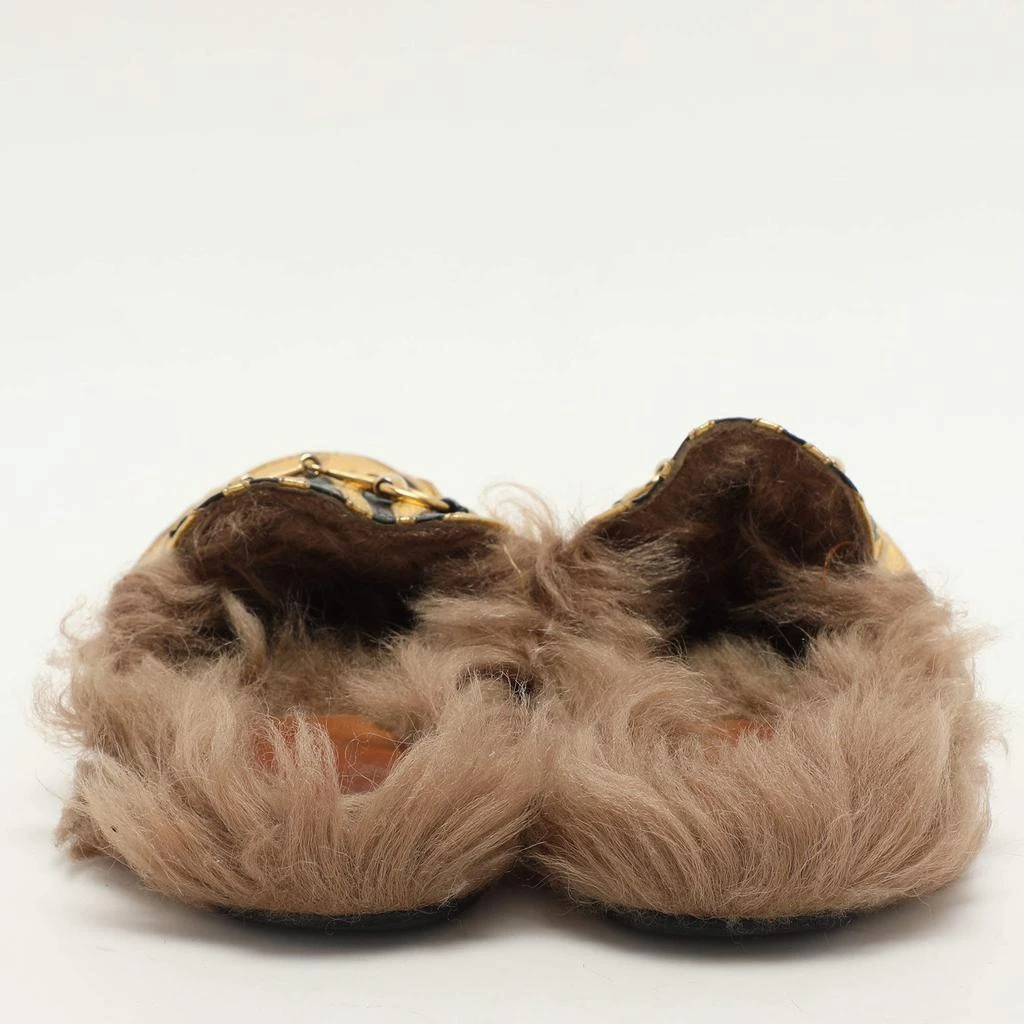 Gucci Gucci Gold/Black Leather Princetown Fur Lined Horsebit Mules Size 38 5