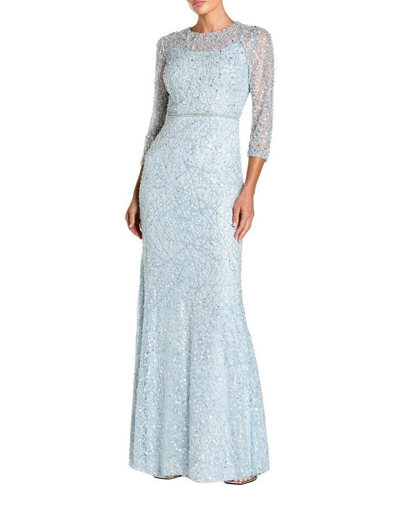 Mac Duggal Beaded Embroidery Elbow Sleeve Column Gown 1