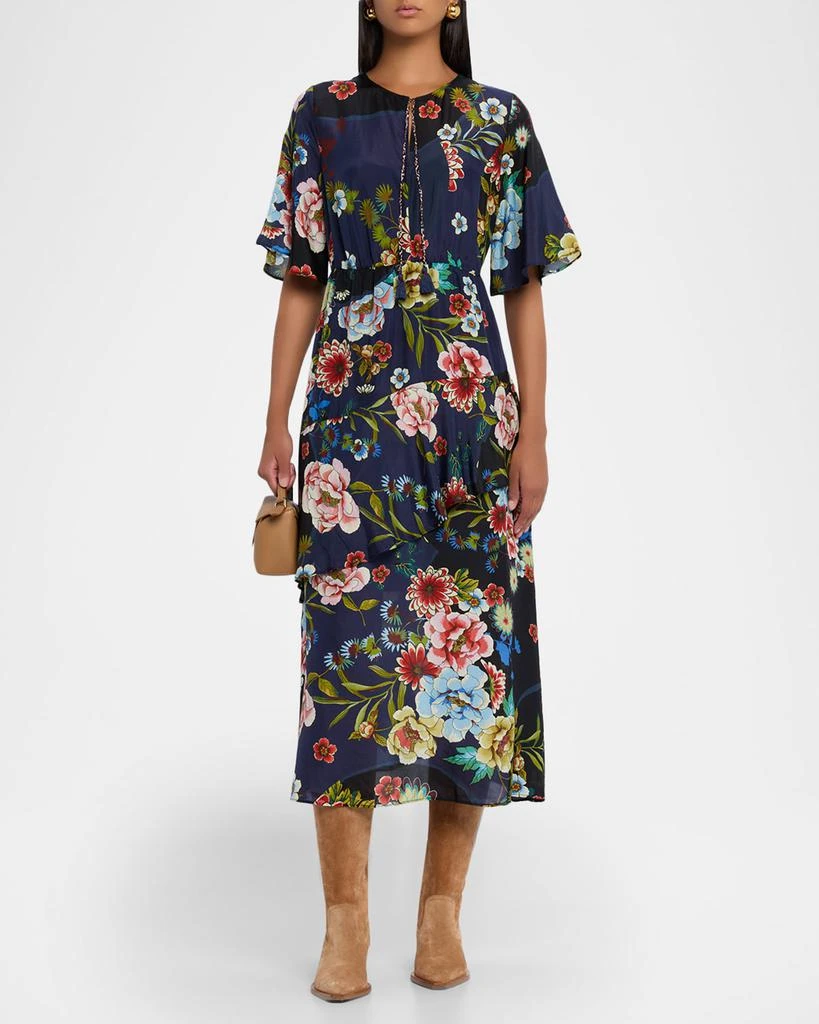 Florean Ruffle Floral-Print Silk Midi Dress  On Sale Now with Up to 50%  Off | Discover Exclusive Deals & Savings at BeyondStyle  Authentic Johnny  Was women's clothing|dresses|women|Women with Limited-Time Discounts,
