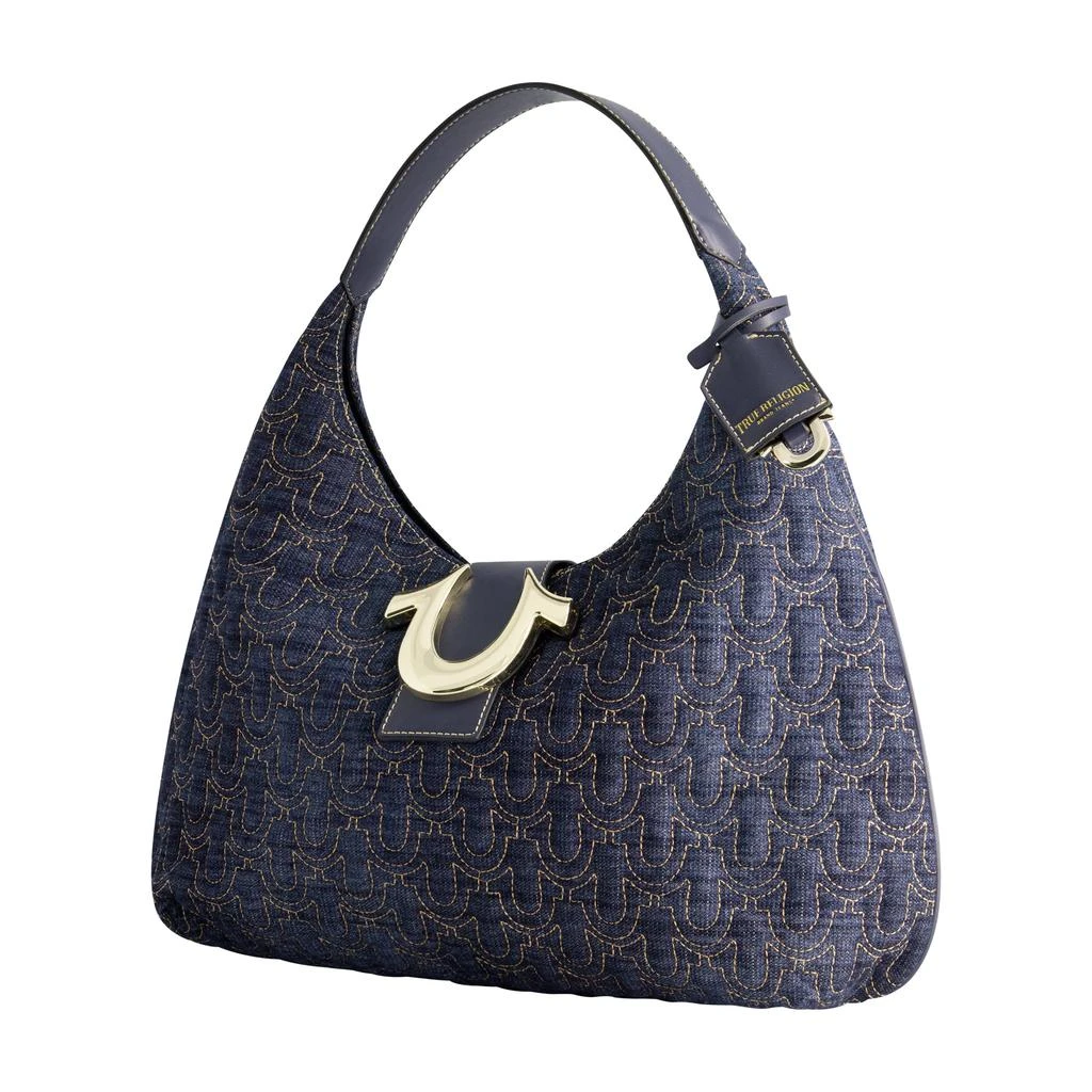 True Religion Quilted Horseshoe Large Denim Hobo 10