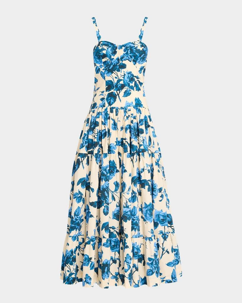 Cara Cara Santiago Bustier Tiered Floral Poplin Midi Dress 1