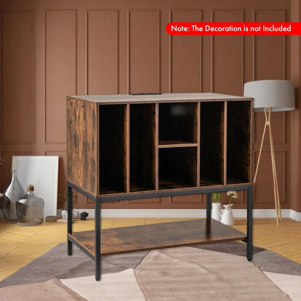 Hivvago Vinyl Record Storage Stand with Electrical Charging Station and Steel Frame 2