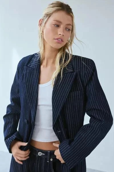 AFRM AFRM Quinn Pinstripe Denim Longline Blazer 3