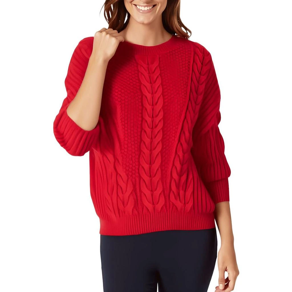 Tommy Hilfiger Bobbi Sweater Womens Ribbed Trim  Cable Knit Crewneck Sweater 1