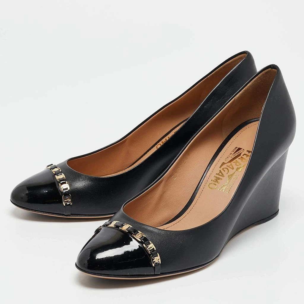 Salvatore Ferragamo Salvatore Ferragamo Black Leather Nana Wedge Pumps Size 40 2
