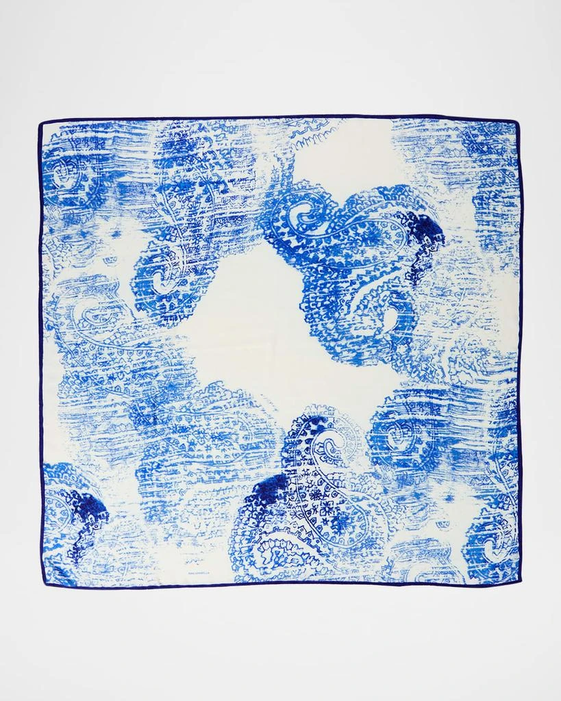 Rani Arabella Paisley Blue Cashmere & Silk Printed Scarf 1