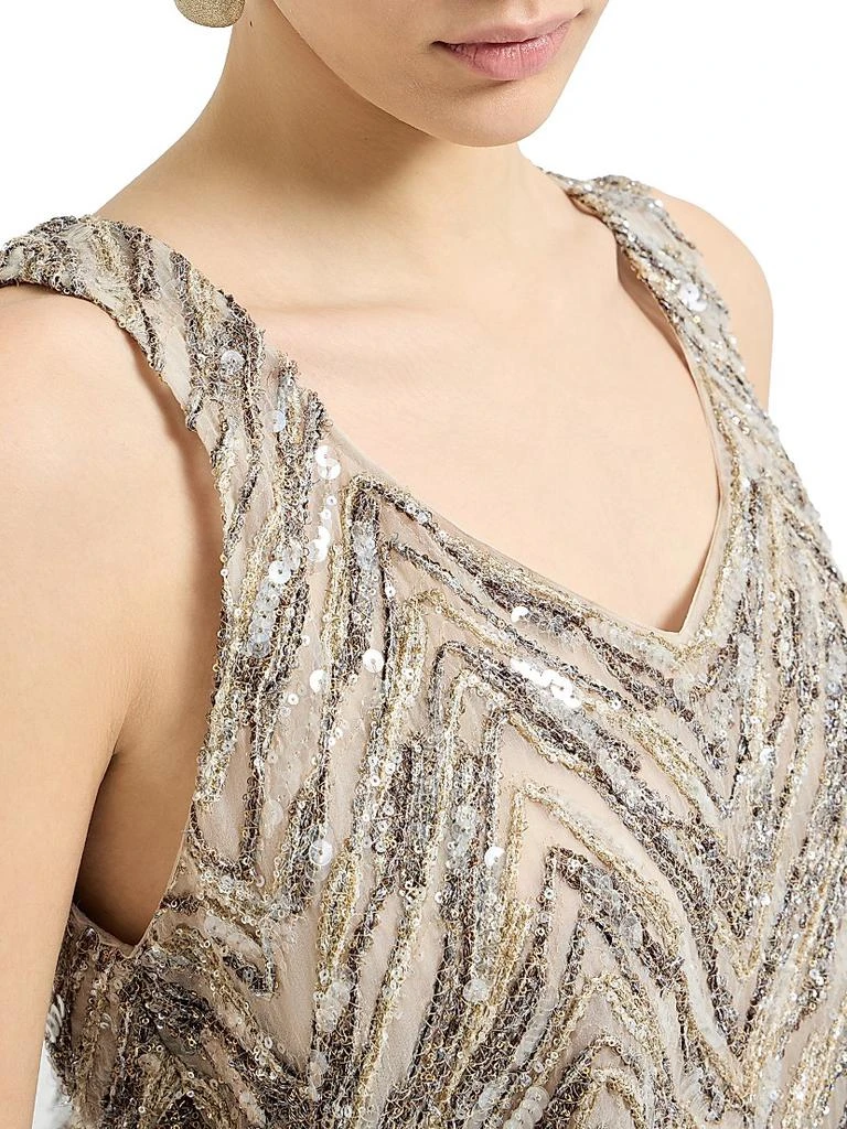 Brunello Cucinelli Crispy Silk Top with Dazzling Chevron Embroidery 4