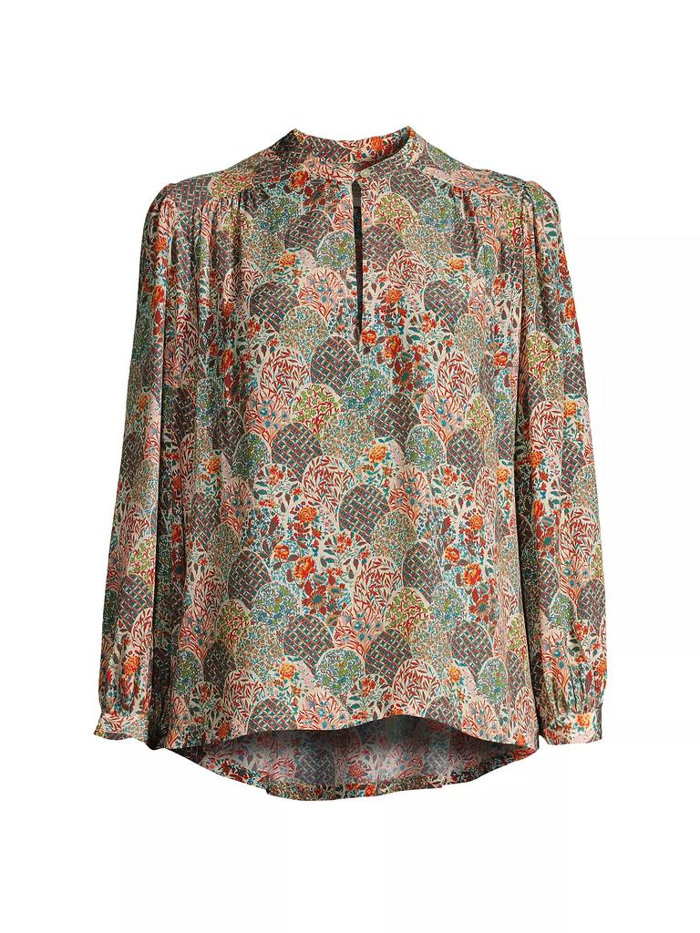 Birds of Paradis Bailey Floral Silk-Blend Long-Sleeve Blouse